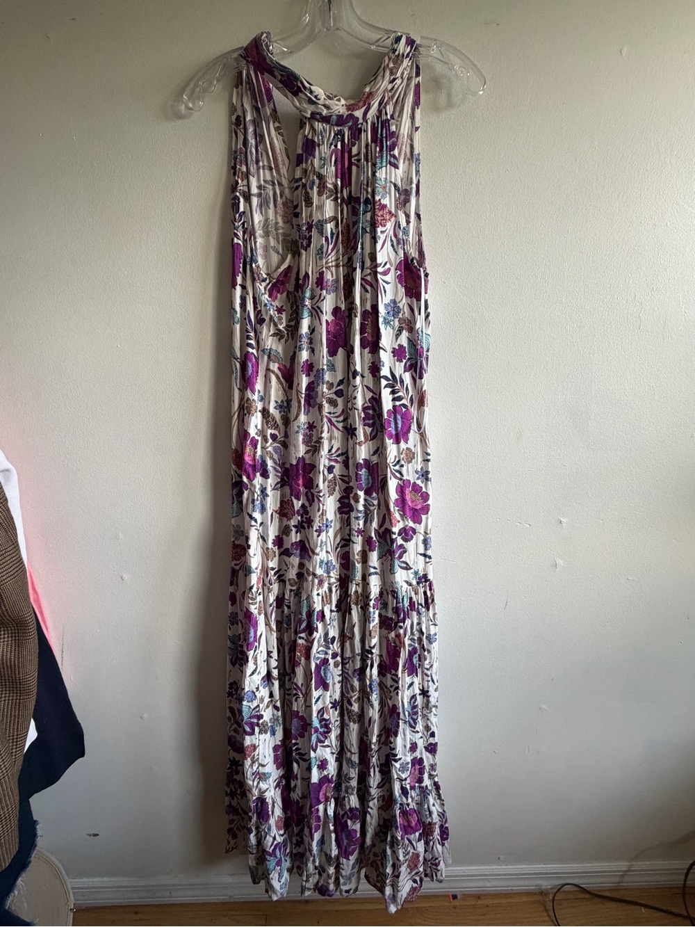 Women's Floral Maxi dress - Purple Floral on White